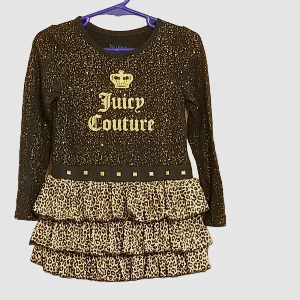 JUICY COUTURE Vintage Baby Toddler Dress 24 Mos Leopard Sparkle‎ Spell Out Black